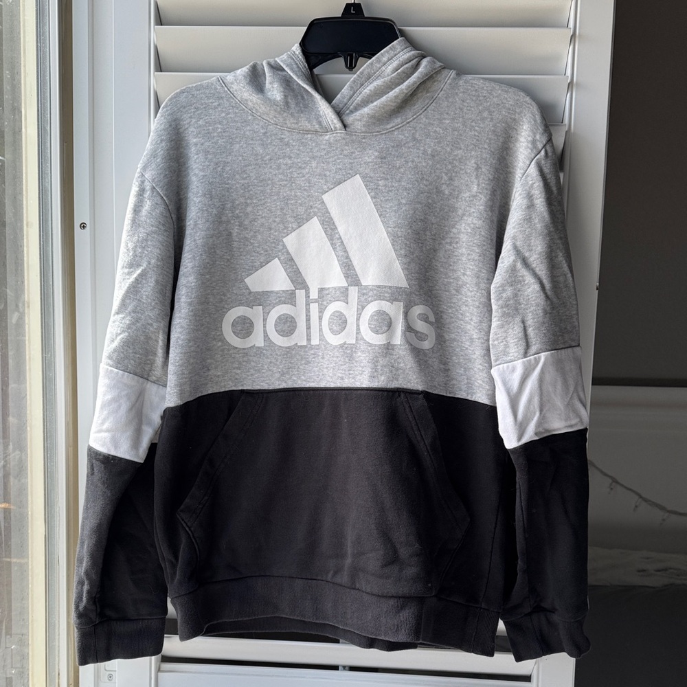 Adidas Two-Tone Gray and Black Hoodie Youth Large